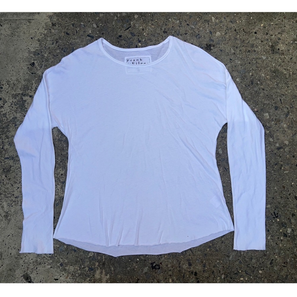 Frank & Eileen Tee Lab White Long Sleeve Raw Hem Scoop Neck Top Medium